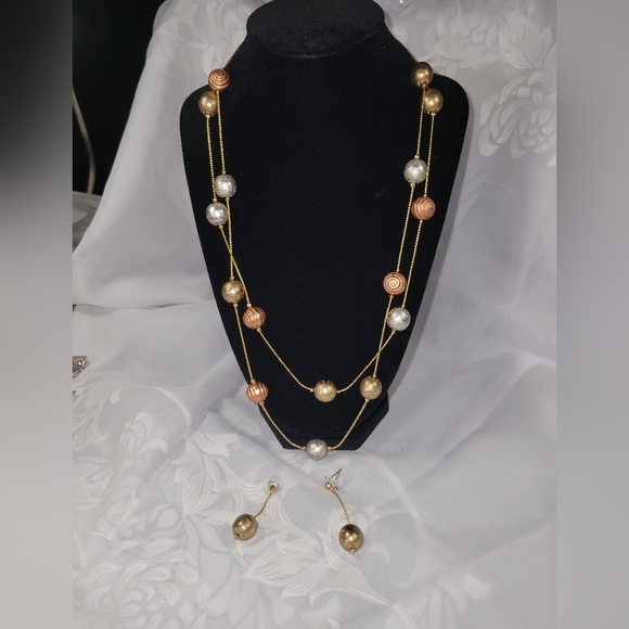 Necklace and earring set double strand  90s - Picture 2 of 9
